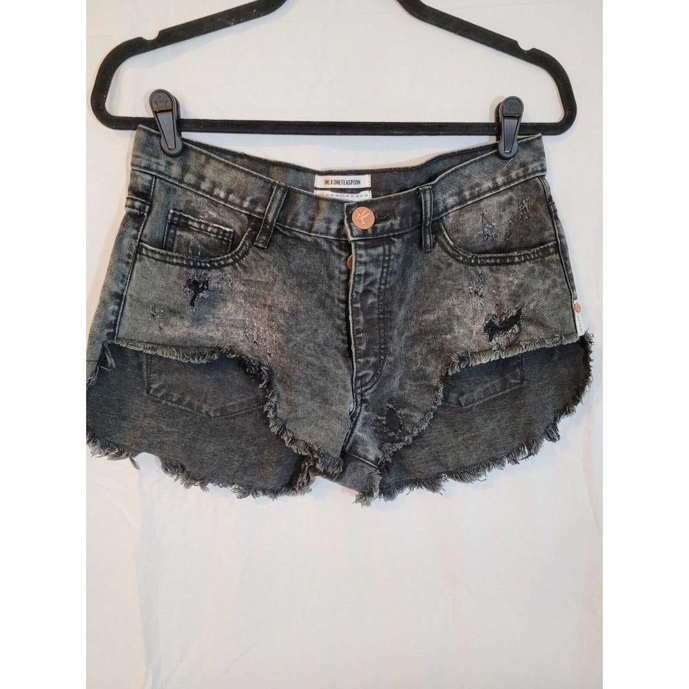 One X One Teaspoon Black Button FLoy Distressed Shorts Size 27